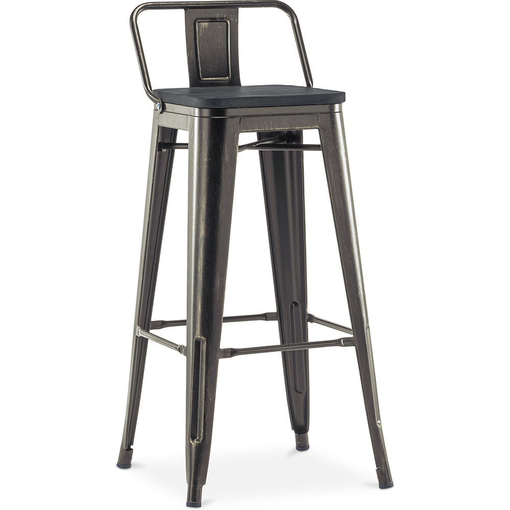 Bistrot Metalix style bar stool with small backrest - Metal and dark wood - 76 cm