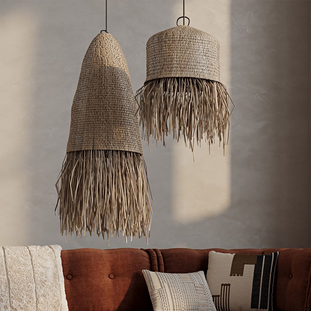 Hanging Lamp Boho Design Natural Rattan - Hiue