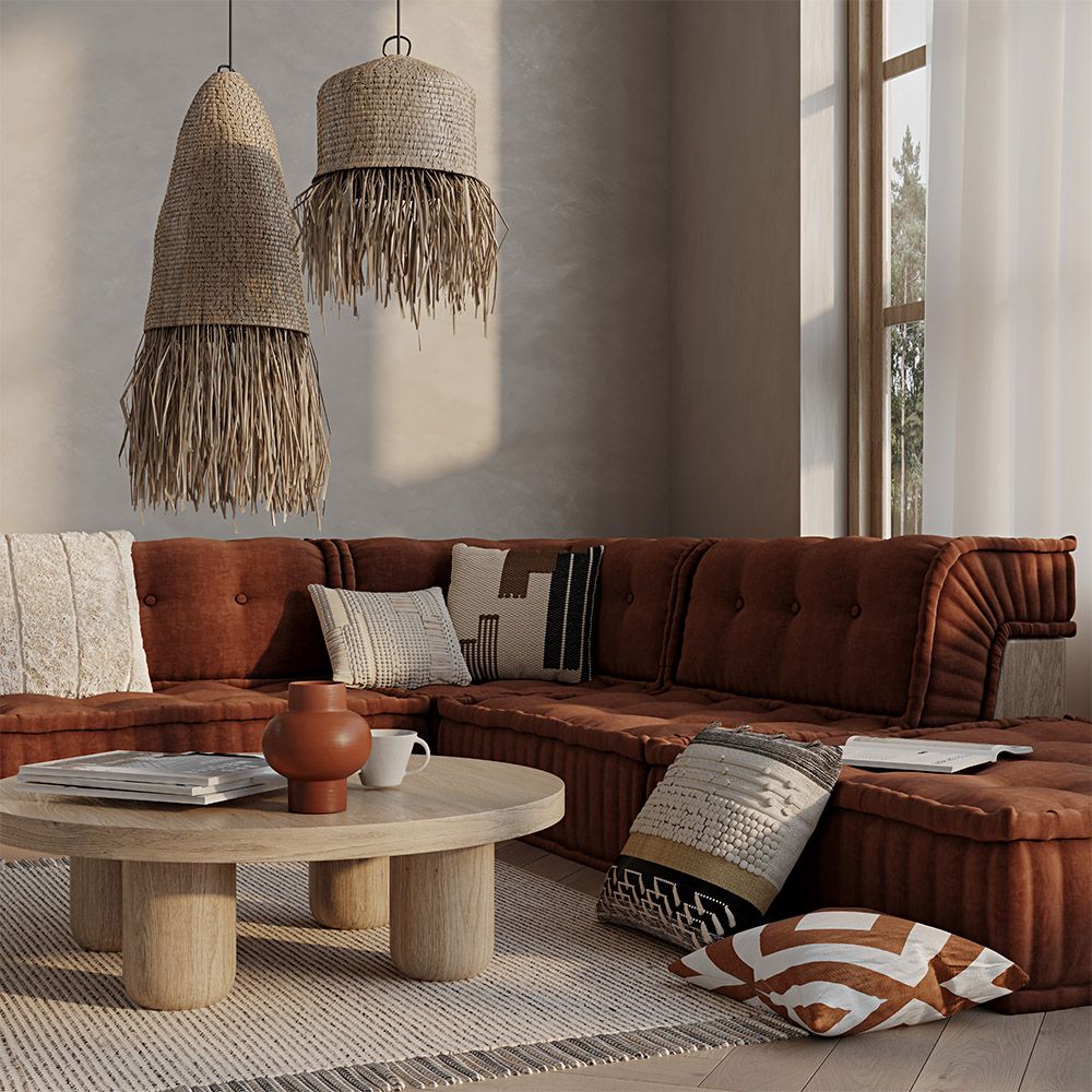 Square Recycled yarn Cushion in Boho Bali Style cover + filling - Chloe