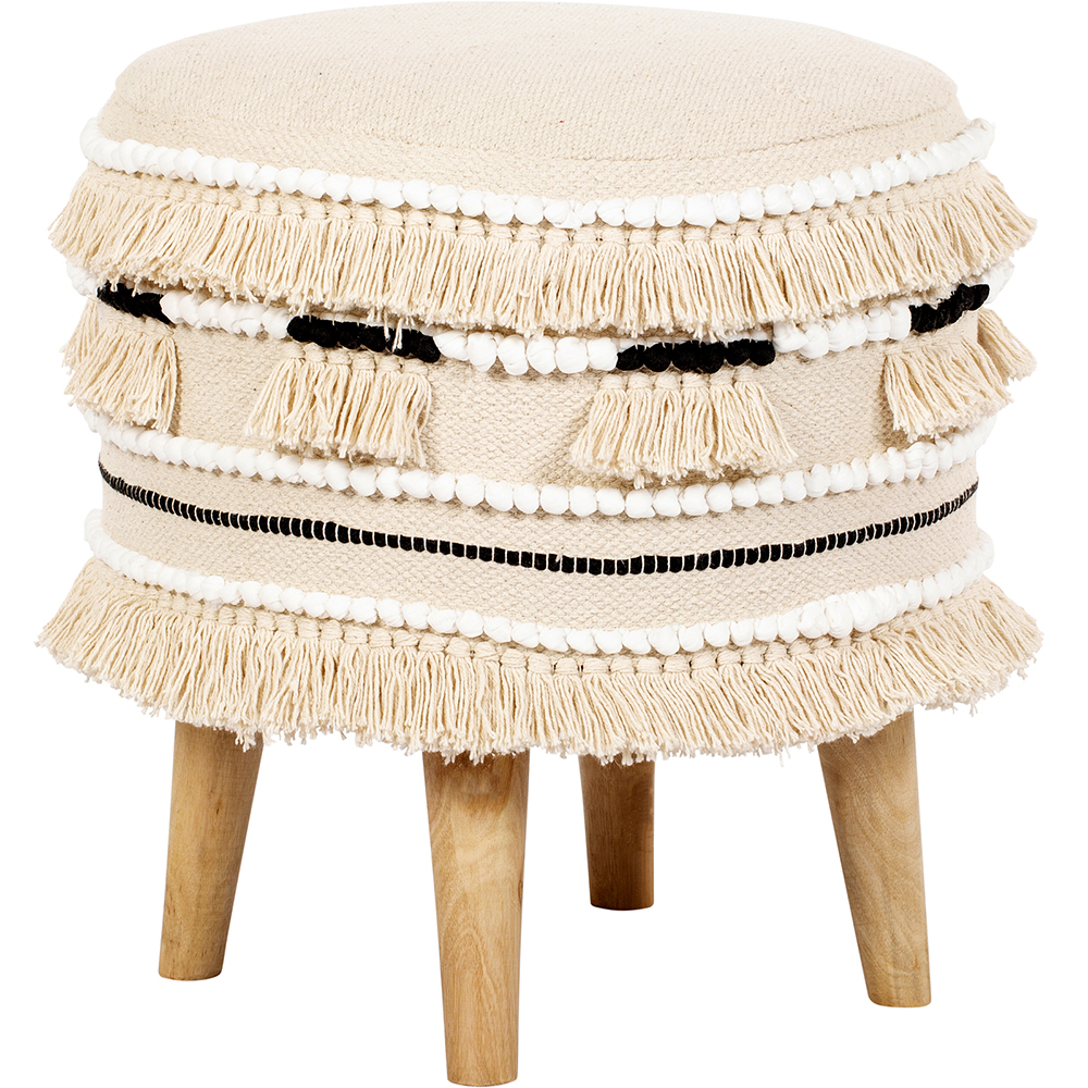 Pouffe Stool in Boho Style, Wood and Cotton - Jessie Bali