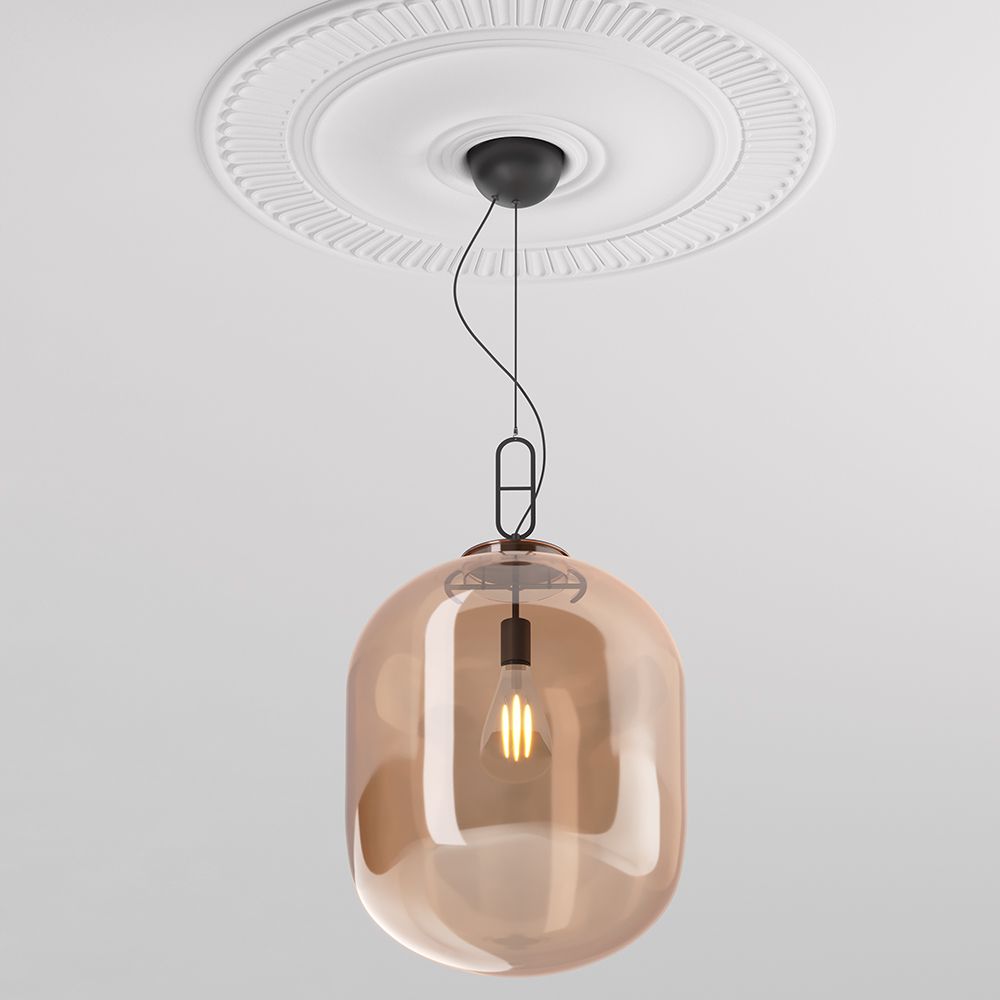 Glass pendant light in modern design, metal and glass - Crada - Big