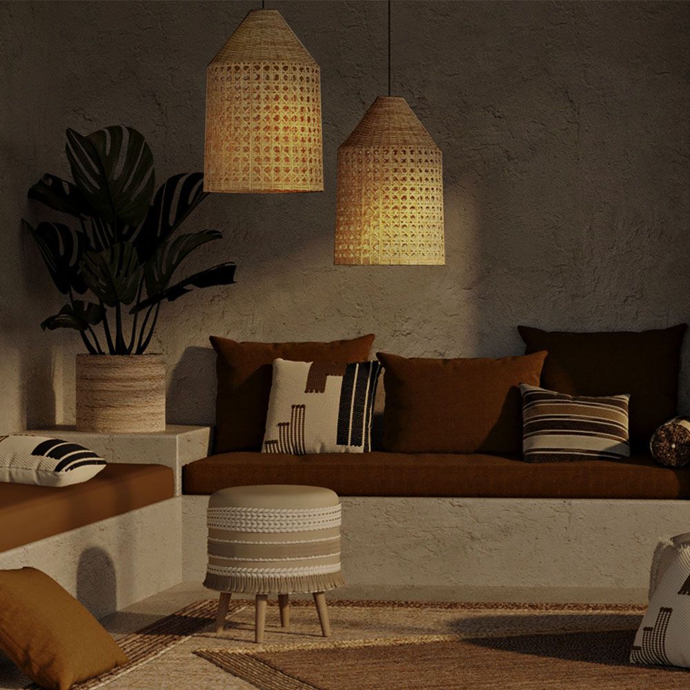 Rattan Pendant Lamp, Boho Bali Style - Grau
